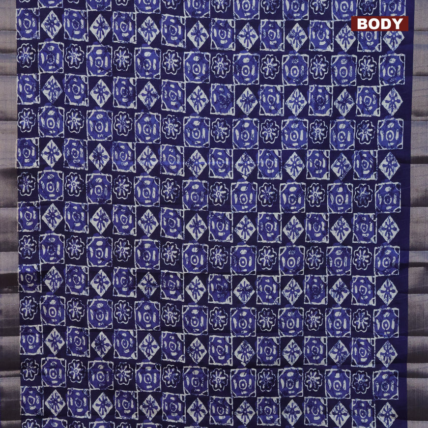 Semi tussar saree blue with allover prints and zari woven border