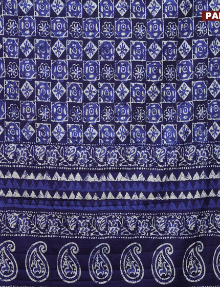 Semi tussar saree blue with allover prints and zari woven border