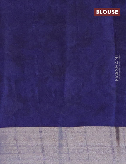 Semi tussar saree blue with allover prints and zari woven border