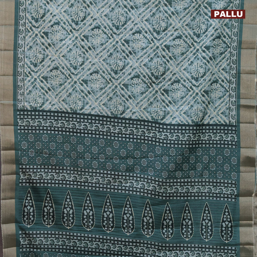 Semi tussar saree pastel shade and green with tie and dye & geometric prints and zari woven border