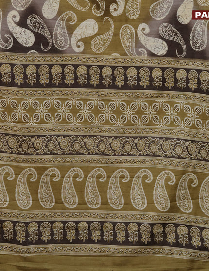 Semi tussar saree grey shade and elaichi green with allover paisley prints and zari woven border