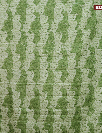 Semi tussar saree green shade with allover prints and zari woven border