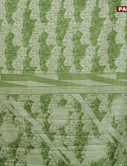 Semi tussar saree green shade with allover prints and zari woven border