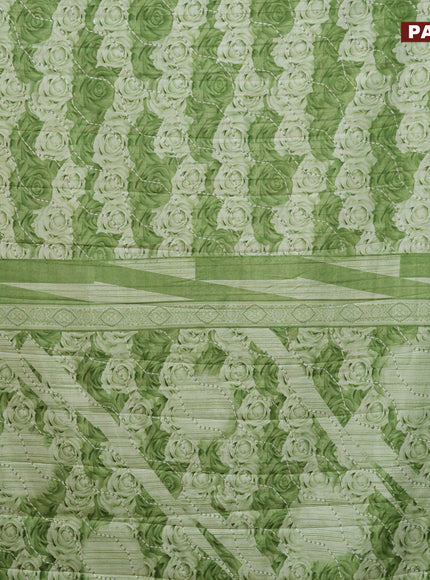 Semi tussar saree green shade with allover prints and zari woven border