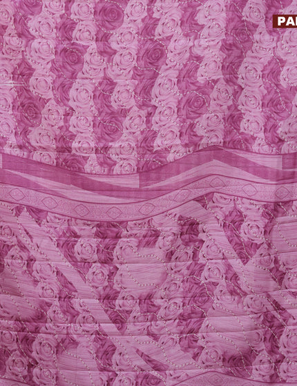 Semi tussar saree mauve pink with allover prints and zari woven border