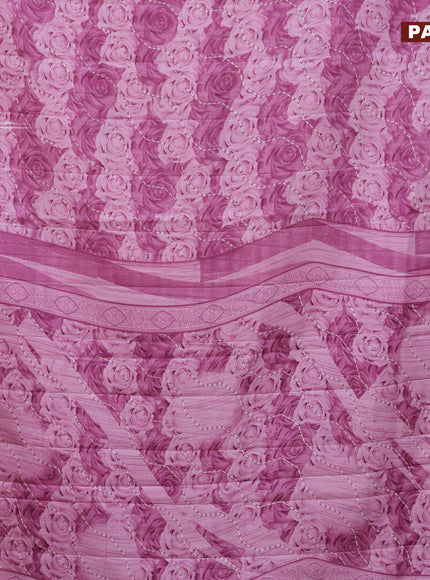 Semi tussar saree mauve pink with allover prints and zari woven border