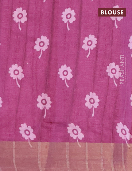 Semi tussar saree mauve pink with allover prints and zari woven border