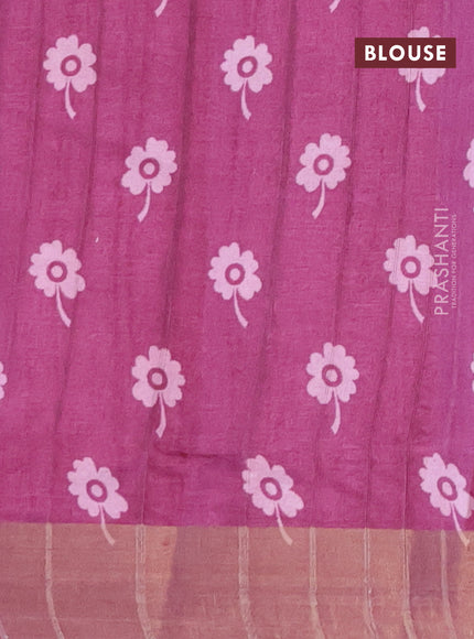 Semi tussar saree mauve pink with allover prints and zari woven border