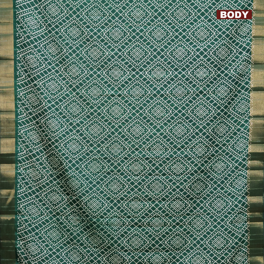 Semi tussar saree green with allover geometric prints and zari woven border