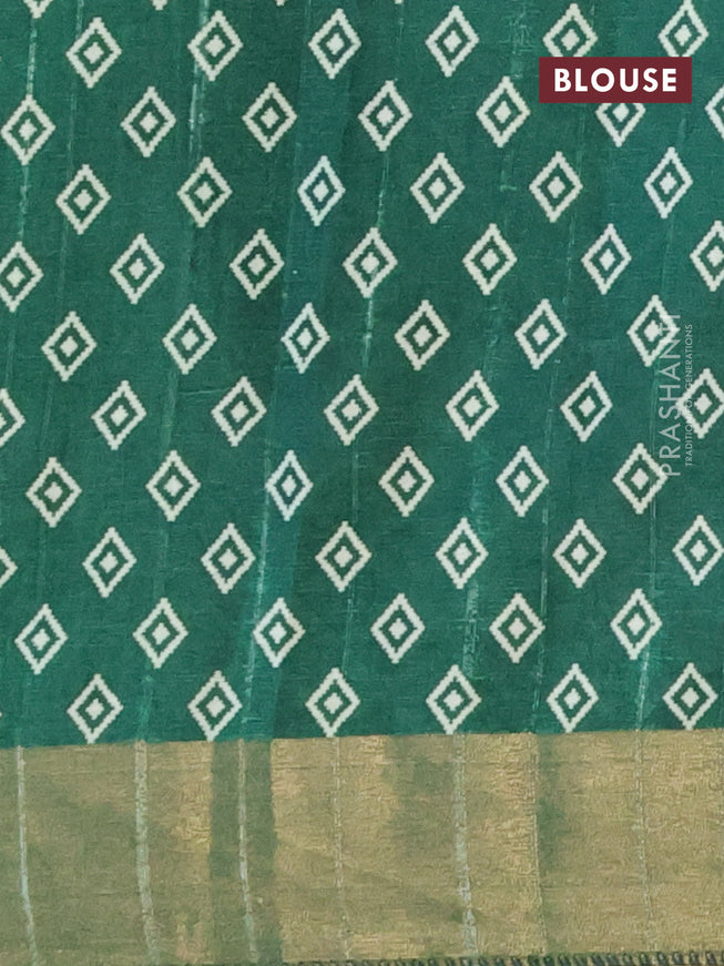 Semi tussar saree green with allover geometric prints and zari woven border