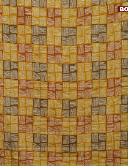 Semi tussar saree mustard yellow with allover geometric prints and zari woven border