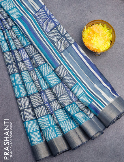 Semi tussar saree multi colour with allover geometric prints and zari woven border