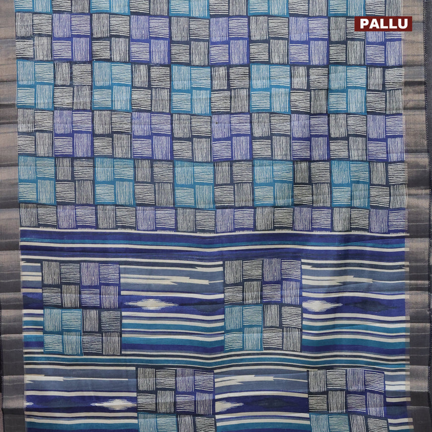 Semi tussar saree multi colour with allover geometric prints and zari woven border