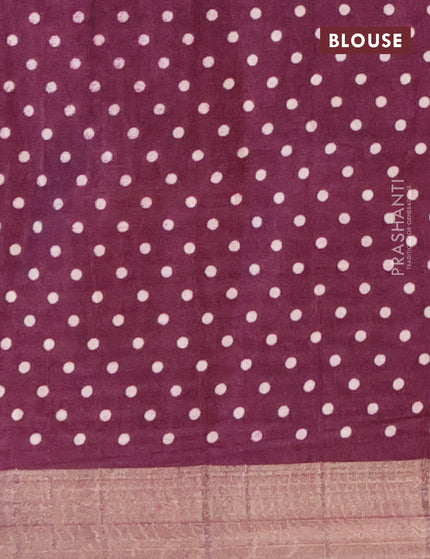 Semi tussar saree wine shade with allover geometric prints and zari woven border