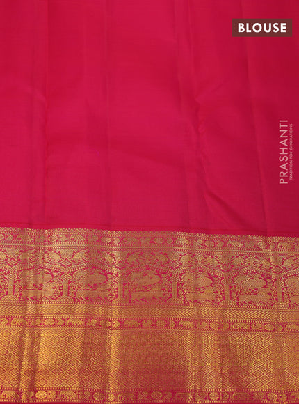 Pure kanjivaram silk saree mustard yellow and dual shade of reddish pink with allover floral zari weaves and rich zari woven border