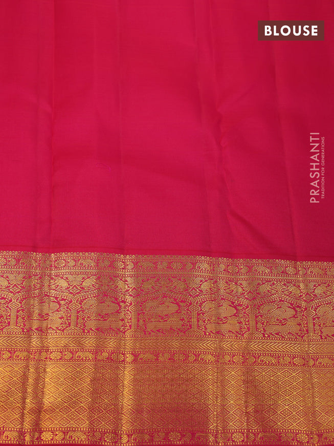 Pure kanjivaram silk saree mustard yellow and dual shade of reddish pink with allover floral zari weaves and rich zari woven border