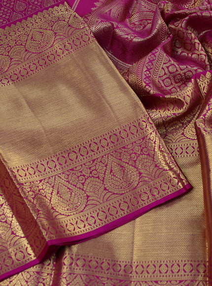 Pure kanjivaram silk saree pink with allover zari woven brocade weaves and long rich zari woven border