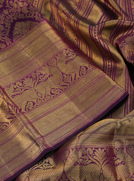 Pure kanjivaram silk saree purple with allover zari woven brocade weaves and long rich zari woven border