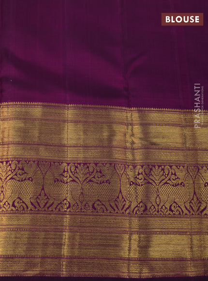 Pure kanjivaram silk saree purple with allover zari woven brocade weaves and long rich zari woven border