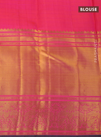 Pure kanjivaram silk saree dual shade of pink and green with allover zari checked pattern & butta weaves and long rich zari woven border