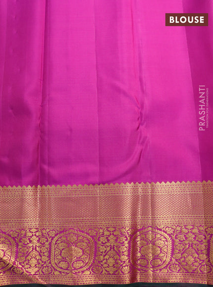 Pure kanjivaram silk saree beige and purple with allover silver zari woven brocade weaves and rich zari woven floral border