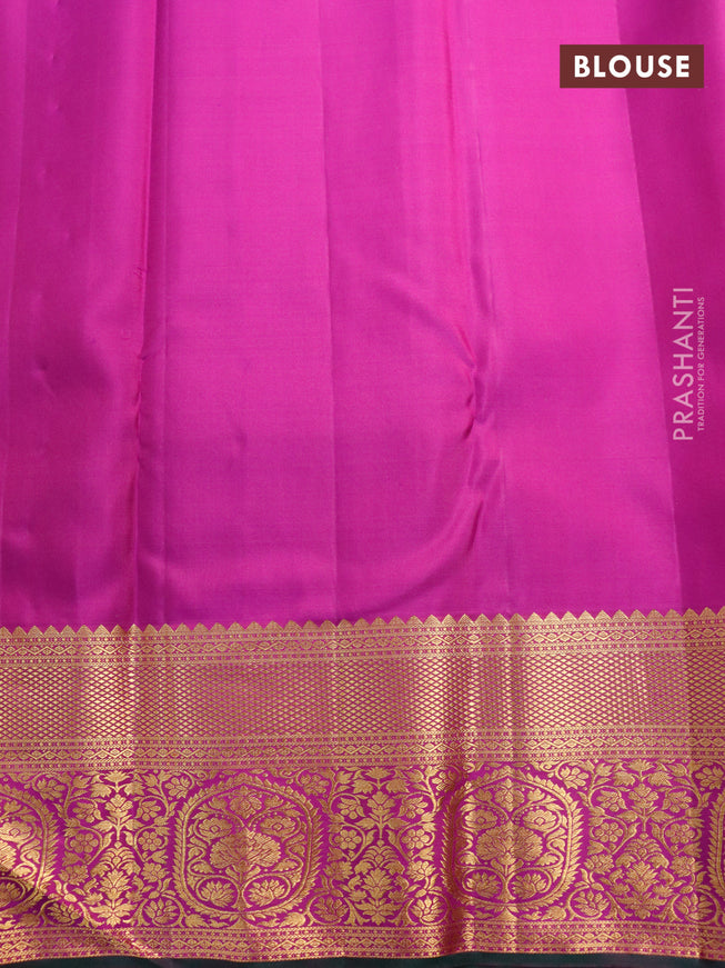 Pure kanjivaram silk saree beige and purple with allover silver zari woven brocade weaves and rich zari woven floral border