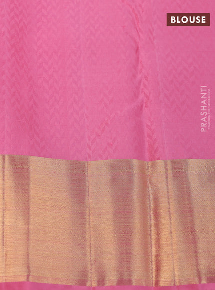 Pure kanjivaram tissue silk saree yellow and light pink with thread & zari woven brocade weaves and zari woven border