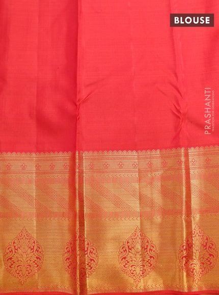 Pure kanjivaram silk saree red with allover zari woven brocade weaves and long rich zari woven border