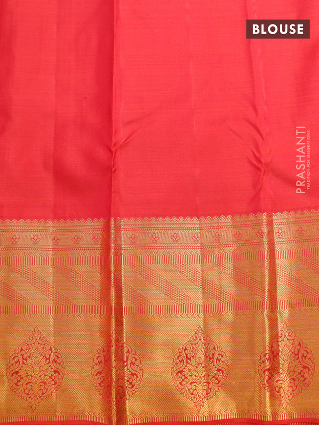 Pure kanjivaram silk saree red with allover zari woven brocade weaves and long rich zari woven border