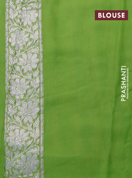 Pure banarasi chiffon silk saree cream and light green with silver zari woven buttas and silver zari woven border