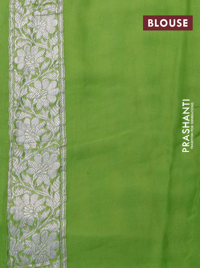 Pure banarasi chiffon silk saree cream and light green with silver zari woven buttas and silver zari woven border