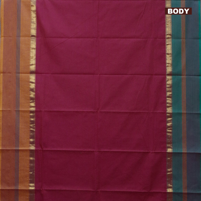 Chettinad cotton saree dual shade of pink with allover stripe pattern and ganga jamuna border - kalamkari printed blouse