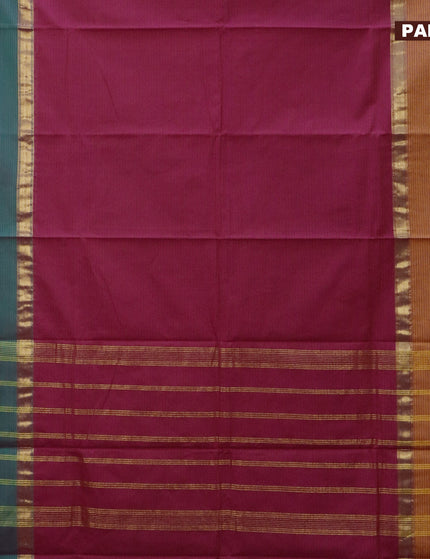 Chettinad cotton saree dual shade of pink with allover stripe pattern and ganga jamuna border - kalamkari printed blouse