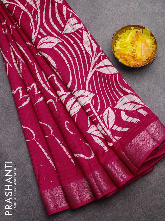 Semi raw silk saree pink with allover digital prints & sequin work and zari woven border