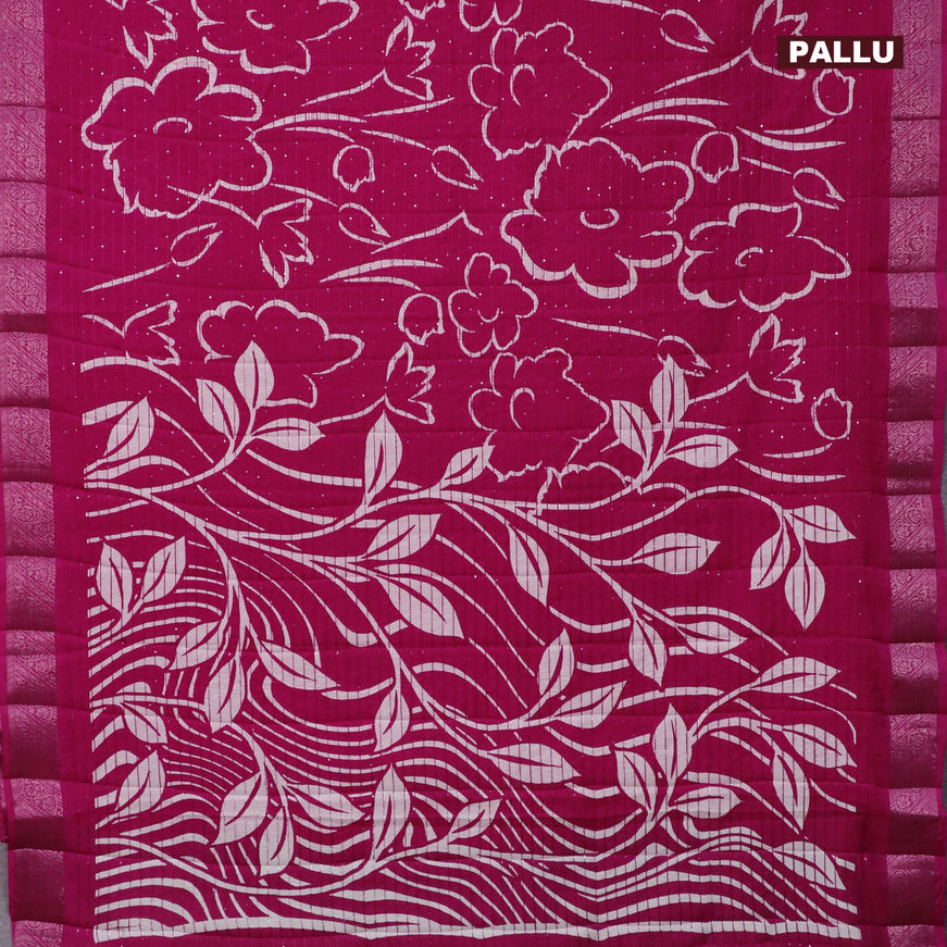 Semi raw silk saree pink with allover digital prints & sequin work and zari woven border