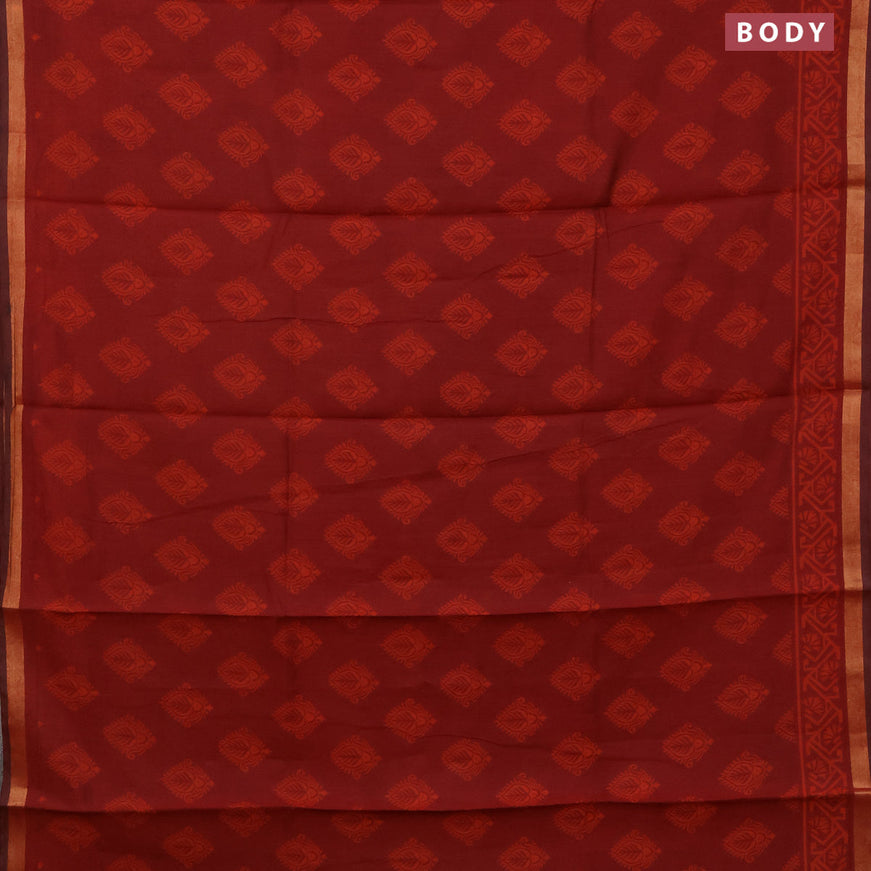 Muslin cotton saree maroon with butta prints and small zari woven border