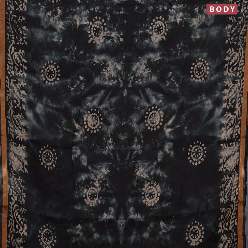 Muslin cotton saree black with batik butta prints and small zari woven border