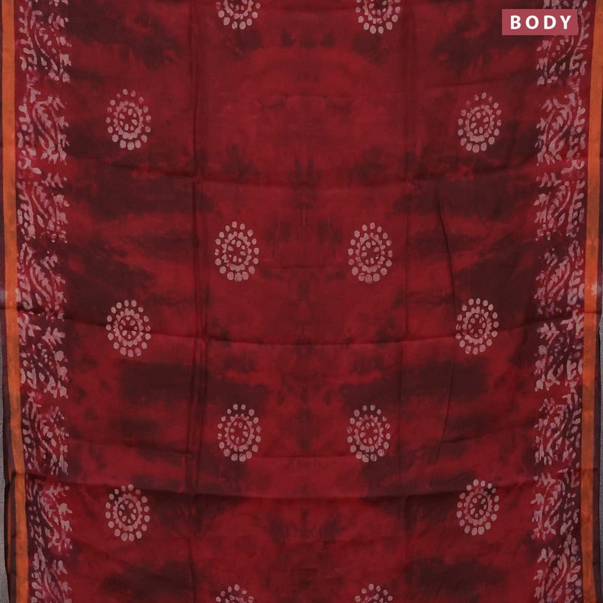 Muslin cotton saree maroon with batik butta prints and small zari woven border