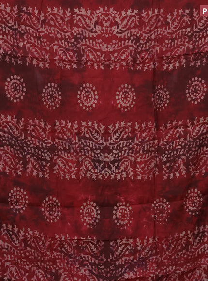 Muslin cotton saree maroon with batik butta prints and small zari woven border