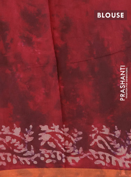 Muslin cotton saree maroon with batik butta prints and small zari woven border