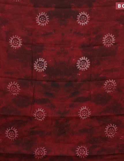 Muslin cotton saree maroon with allover tie and dye & batik butta prints and small zari woven border