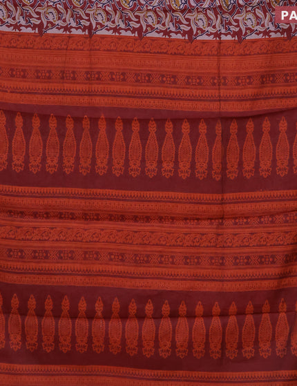 Muslin cotton saree maroon with allover floral prints and small zari woven border