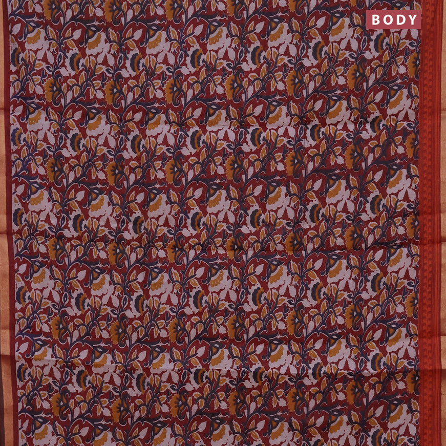 Muslin cotton saree maroon with allover floral prints and small zari woven border