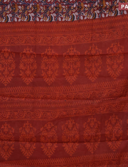 Muslin cotton saree maroon with allover floral prints and small zari woven border