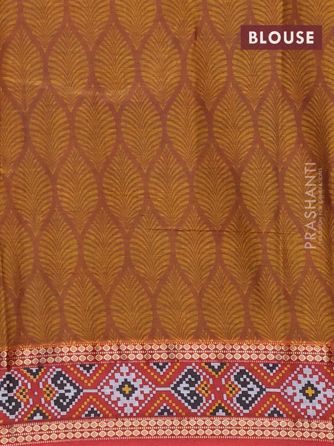 Muslin cotton saree dark mustard and maroon with allover prints and patola printed border