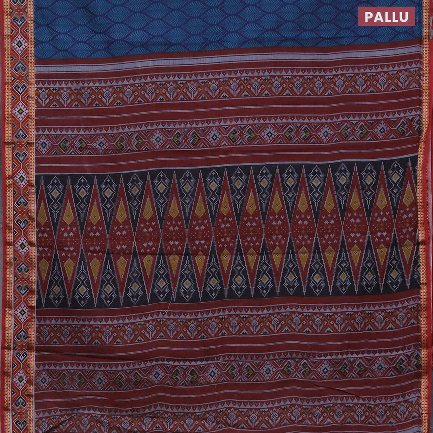 Muslin cotton saree dark blue teal green and maroon with allover prints and patola printed border