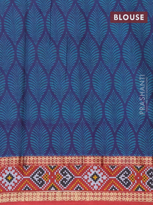 Muslin cotton saree dark blue teal green and maroon with allover prints and patola printed border