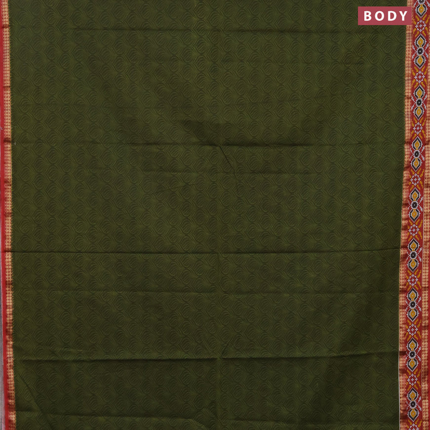 Muslin cotton saree sap green and maroon with allover prints and patola printed border