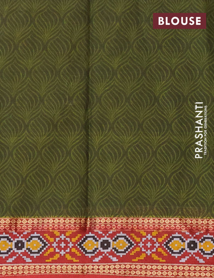 Muslin cotton saree sap green and maroon with allover prints and patola printed border