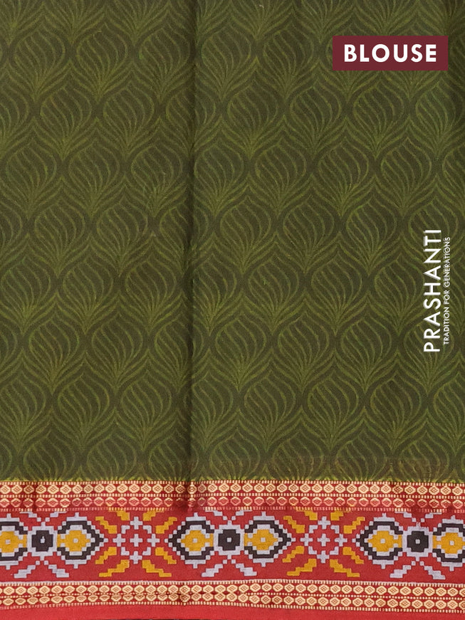 Muslin cotton saree sap green and maroon with allover prints and patola printed border